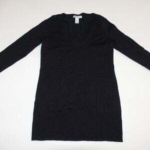 White House Black Market Women's V-Neck Sweater Size XS Black Sparkly Pullover